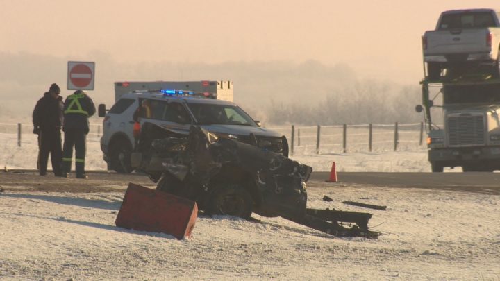 Robert Major's pickup truck collided with a semi-truck on Highway 16 near Langham, Sask in February, killing three people. Major faces 12 charges.