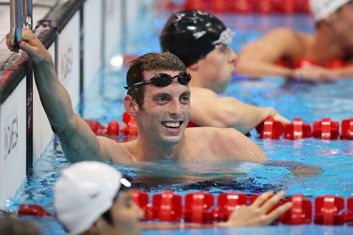 Ryan Cochrane of Canada reacts after winning the Men’s 1500m Freestyle heat 3 on Day 7 of the London 2012 Olympic Games at the Aquatics Centre on August 3, 2012 in London, England.