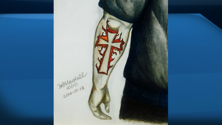 A sketch of the tattoo seen on the unknown man who may have information related to Bali’s disappearance.