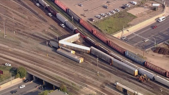 Several CN rail cars derailed at the Edmonton yard on July 17, 2016.