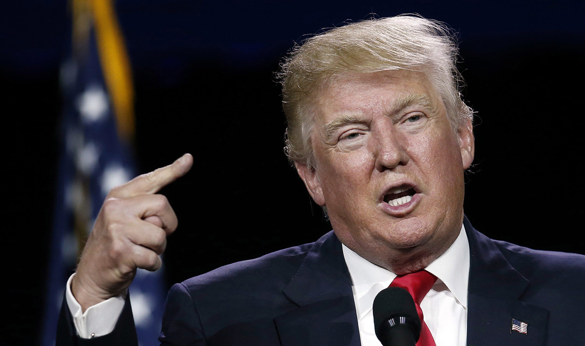 In this photo taken July 1, 2016, Republican presidential candidate Donald Trump speaks in Denver.  