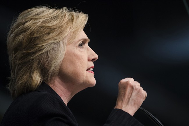  In this July 8, 2016 file photo, Democratic presidential candidate Hillary Clinton speaks in Philadelphia. 
