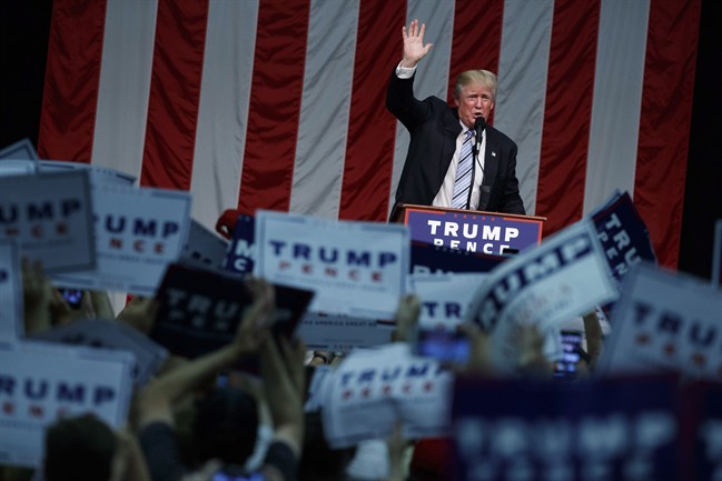 Republican presidential candidate Donald Trump waves after speaking during a campaign rally at Sacred Heart University, Saturday, Aug. 13, 2016, in Fairfield, Conn. The Canadian government has begun a wide-ranging exercise to plan for the potential effects of the American election, including the possibility of a President Donald Trump threatening to scrap the North American Free Trade Agreement.