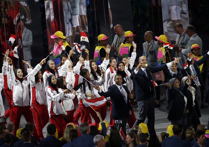 Egypt delegation enters the field during the Opening Ceremony of the Rio 2016 Olympic Games.