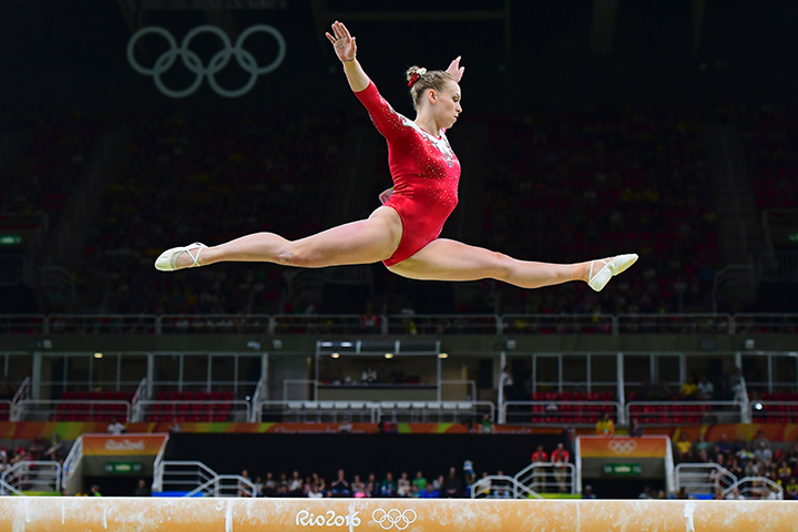 Canada’s Ellie Black competes in the qualifying for the women’s beam event of the Artistic Gymnastics at the Olympic Arena during the Rio 2016 Olympic Games in Rio de Janeiro on August 7, 2016.