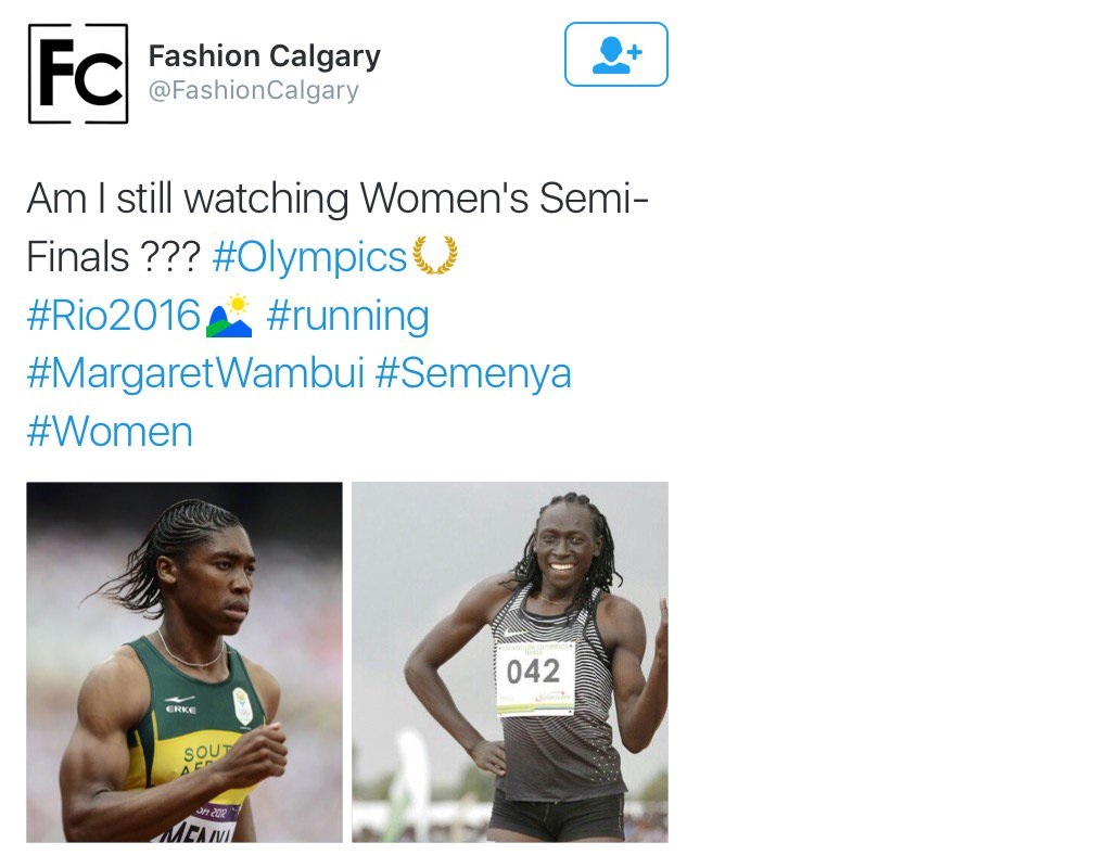 Rio 2016: Fashion Calgary apologizes for Caster Semenya, Margaret Wambui tweet - image