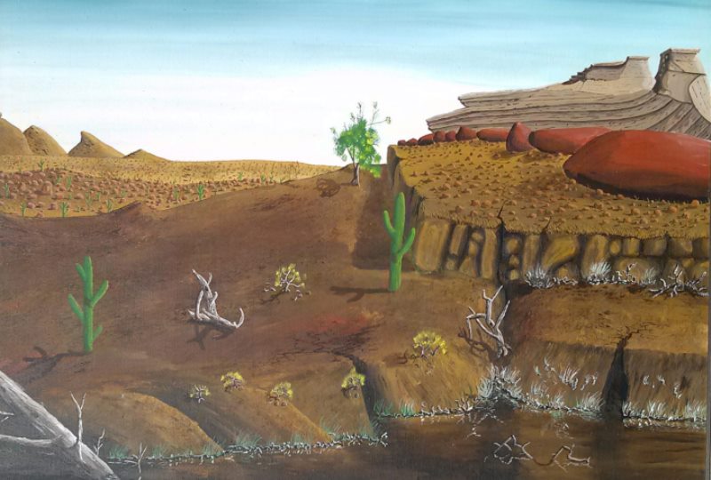 A painting, allegedly painted by renowned artist Peter Doig, is shown in this undated handout photo. 