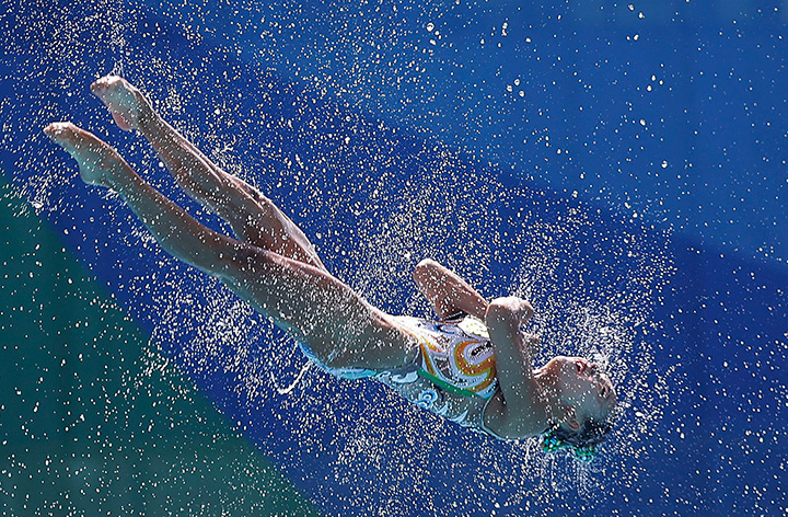 China competes during the synchronized swimming free routine final in the Maria Lenk Aquatic Center at the 2016 Summer Olympics in Rio de Janeiro, Brazil, Friday, Aug. 19, 2016.