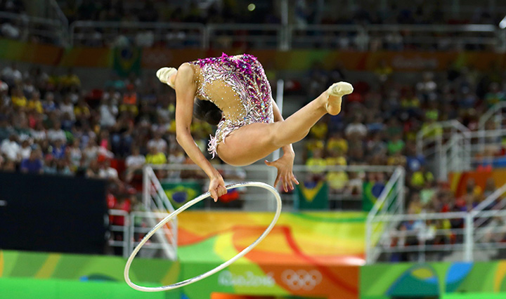 Margarita Mamun of Russia competes during the rhythmic gymnastics individual all-around qualifications on August 19, 2016.