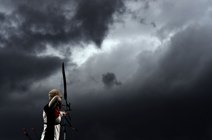 Germany’s Lisa Unruh shoots an arrow during the Rio 2016 Olympic Games women’s competition at the Sambodromo archery venue in Rio de Janeiro, Brazil, on August 10, 2016.