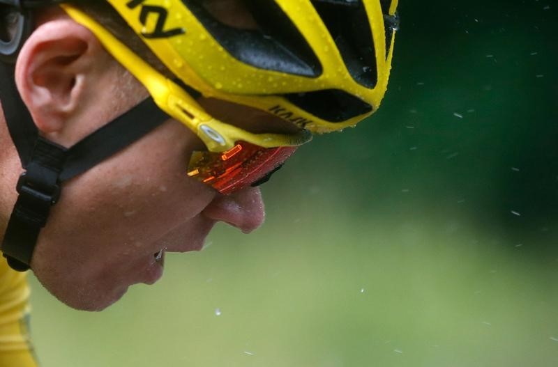  Yellow jersey leader Team Sky rider Chris Froome of Britain rides during the Tour de France.  