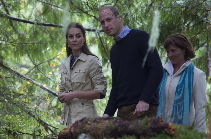 The Duke and Duchess of Cambridge along with the Premier of British Columbia Christy Clark walk through the Great Bear Rainforest in Bella Bella, B.C., Monday, Sept 26, 2016.