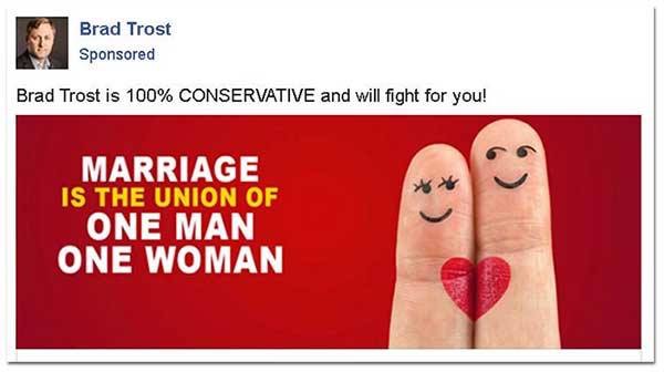 Saskatoon-University MP and Conservative leadership hopeful Brad Trost’s campaign team recently released this Facebook ad. Photo courtesy of Press Progress