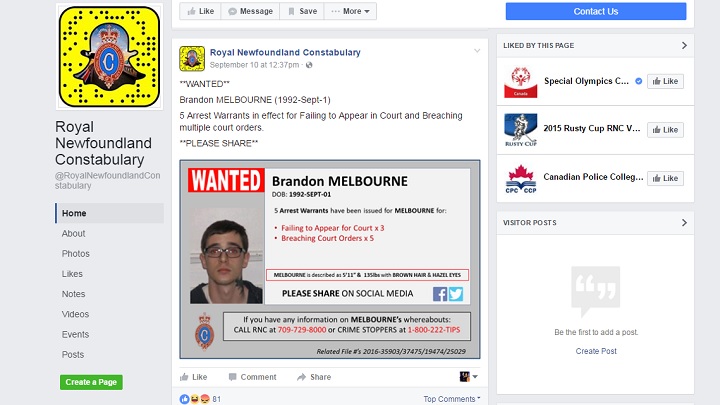 The Royal Newfoundland Constabulary posted this wanted notice on Facebook, which prompted an interesting exchange.