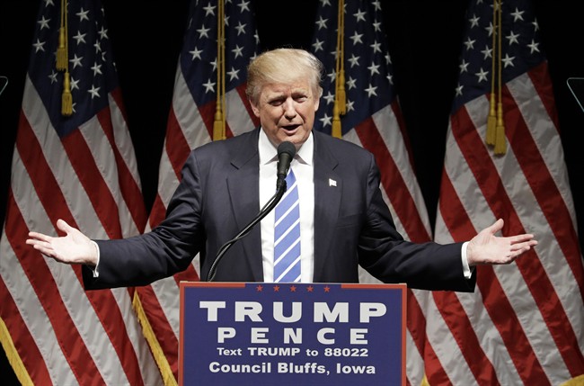 Republican presidential candidate Donald Trump speaks at a rally, Wednesday, Sept. 28, 2016, in Council Bluffs, Iowa. (AP Photo/John Locher).