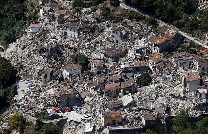 A general view after an earthquake levelled the town in Pescara del Tronto, central Italy, September 1, 2016.