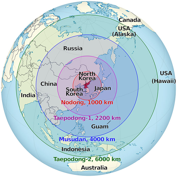 The range of North Korea’s nuclear missiles.