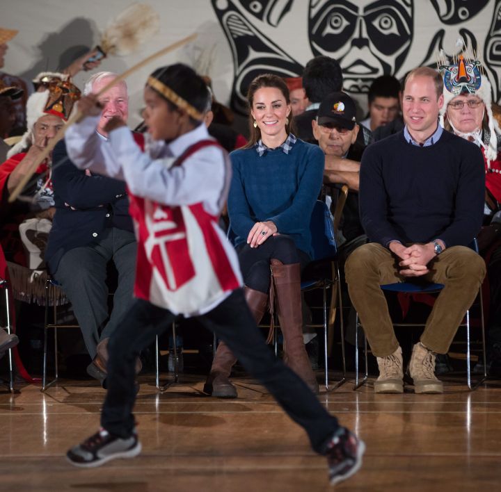 The royal couple watches a performance during a welcoming ceremony at the Heiltsuk First Nation in the remote community of Bella Bella, B.C., on Monday September 26, 2016.