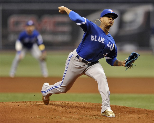 Toronto Blue Jays starter Marcus Stroman pitches against the Tampa Bay Rays during the first inning of a baseball game Friday, Sept. 2, 2016, in St. Petersburg, Fla.