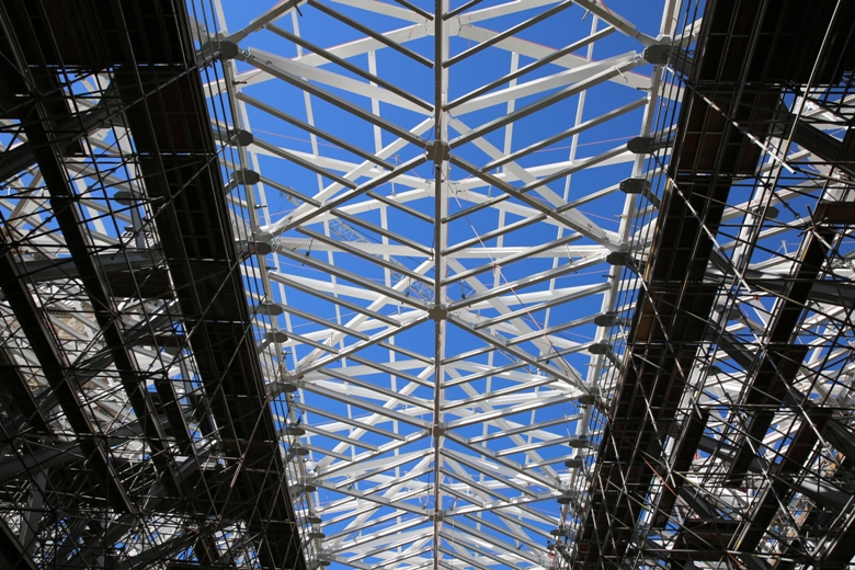 A look at the unfinished ceiling above the new House of Commons. Several other parliaments around the world have modernized their buildings in the same way. The shifting natural light may play a bit of havoc with television cameras in the room.