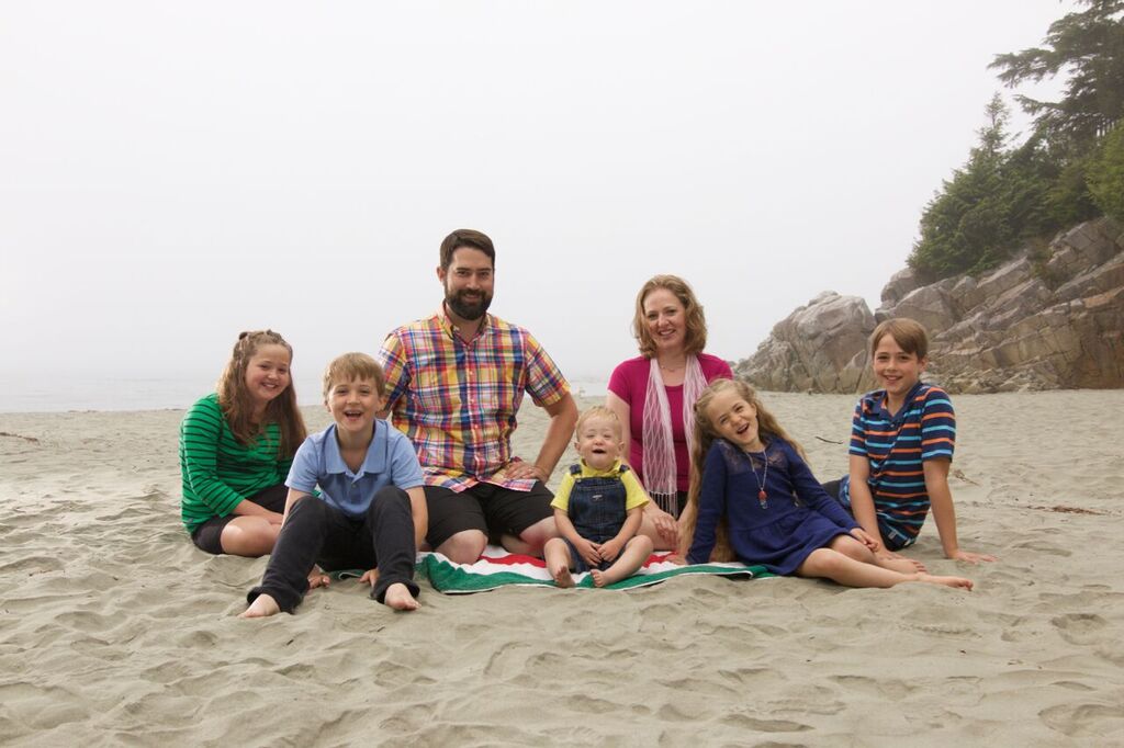 The Aulenbach family in Tofino this August. From left to right: Karen, 10; Ian, 7; Jerry; Thomas, 1; Kelly-Dawn; Leah, 6; Alexander, 12.