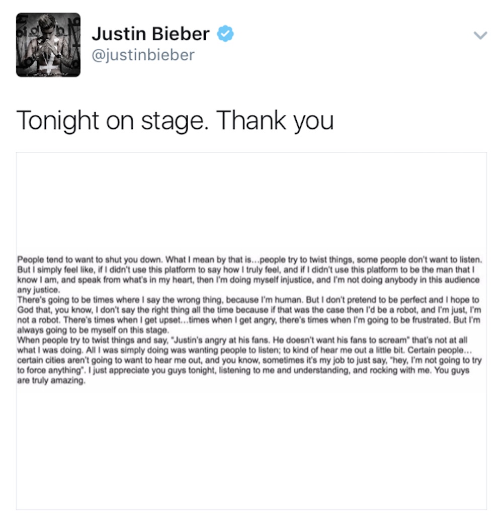 Justin Bieber tweets — then deletes — emotional letter to fans - image