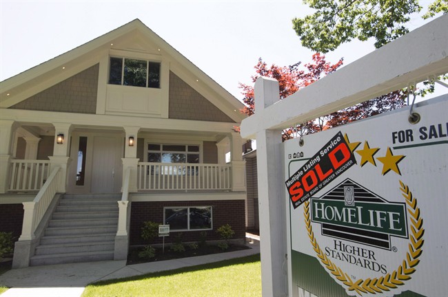 A sold sign is pictured outside a home in Vancouver, B.C., on June, 28, 2016. The Real Estate Board of Greater Vancouver says home sales in Metro Vancouver in September fell by 32.6 per cent compared to the same month last year.