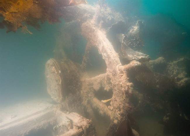 The ship's helm (wheel) astern of the skylight for the Captain's Cabin of the HMS Terror is shown in a handout photo.