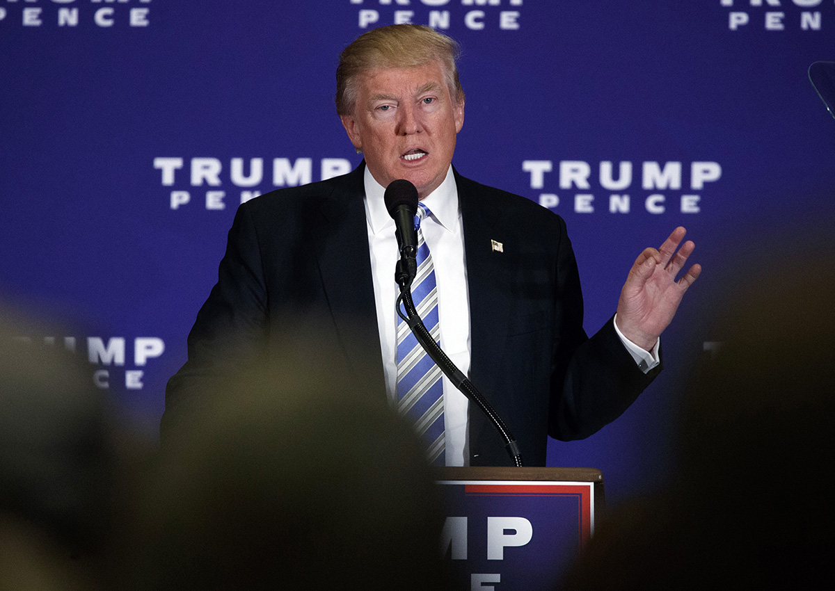 Republican presidential candidate Donald Trump delivers a speech during a campaign event, Saturday, Oct. 22, 2016, in Gettysburg, Pa. 