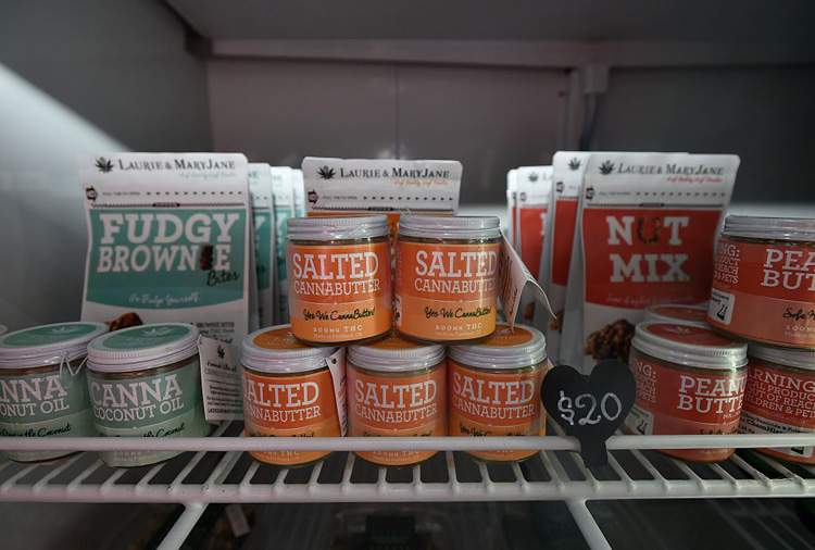 Edible products are seen in a marijuana dispensary in Portland, Oregon in October 2015.