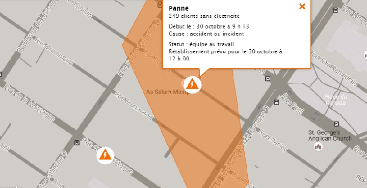 A gas leak in Montreal has led to power outages in certain areas of the downtown core. Sunday, Oct. 30, 2016.