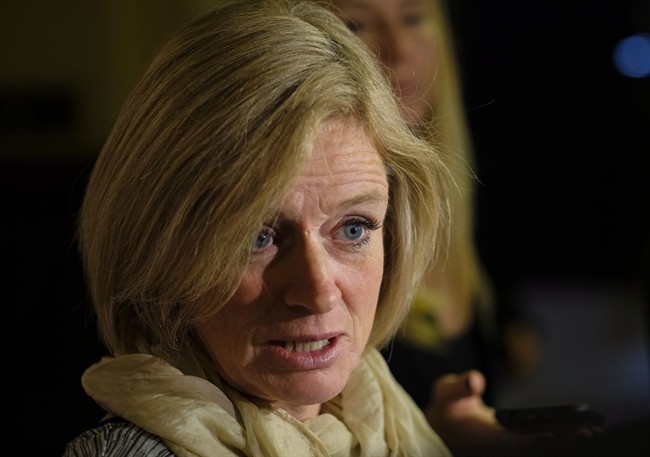 Alberta Premier Rachel Notley speaks to reporters at the McDougall Centre in Calgary, Alta., Tuesday, Oct. 4, 2016.