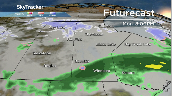 The model shows rain sticking around for much of the evening