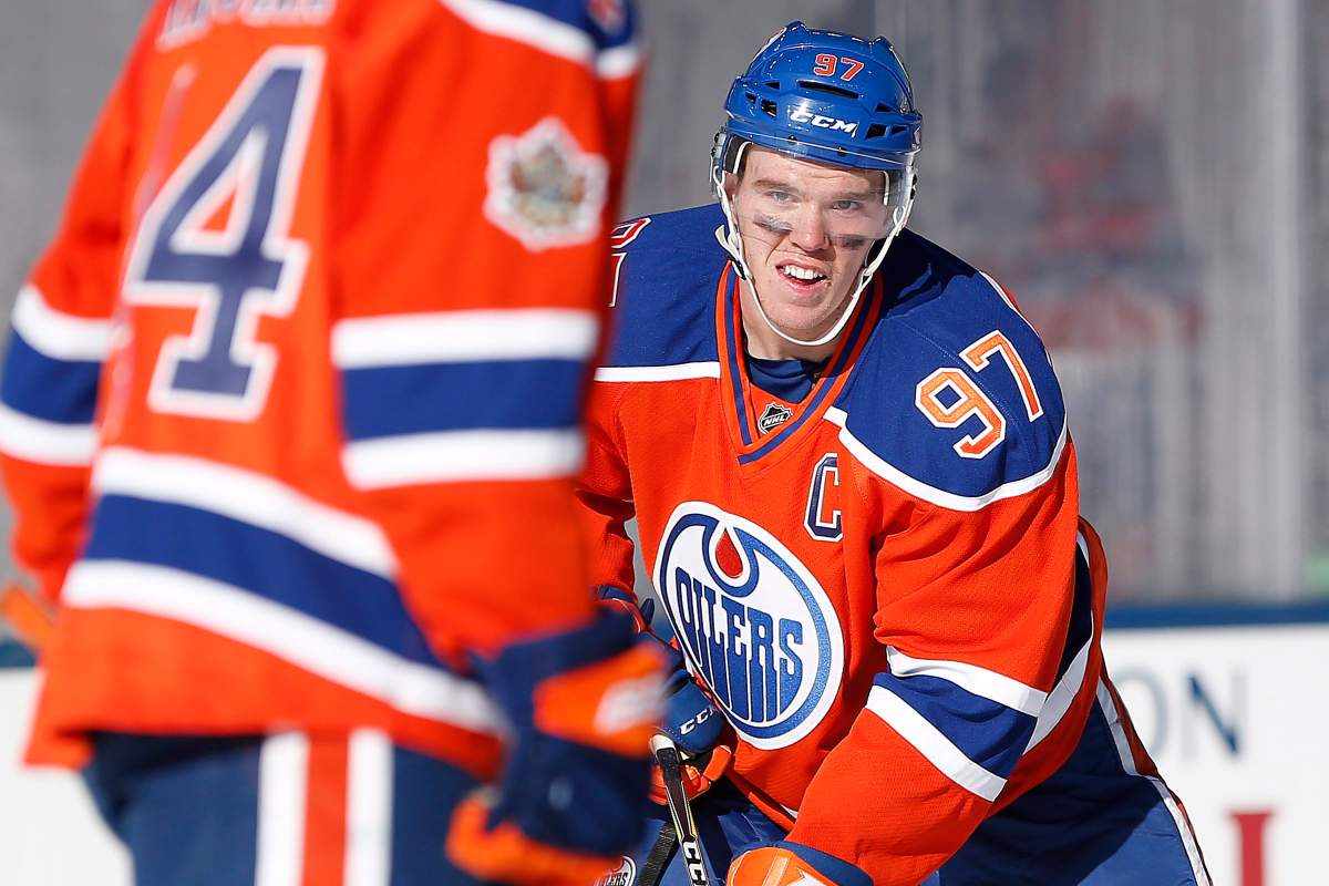 Edmonton Oilers’ Connor McDavid (97) skates during practice at Investors Group Field in preparation for the NHL Heritage Classic in Winnipeg on Saturday, October 22, 2016. Winnipeg will host games between current and alumni players from the Winnipeg Jets and Edmonton Oilers this weekend.