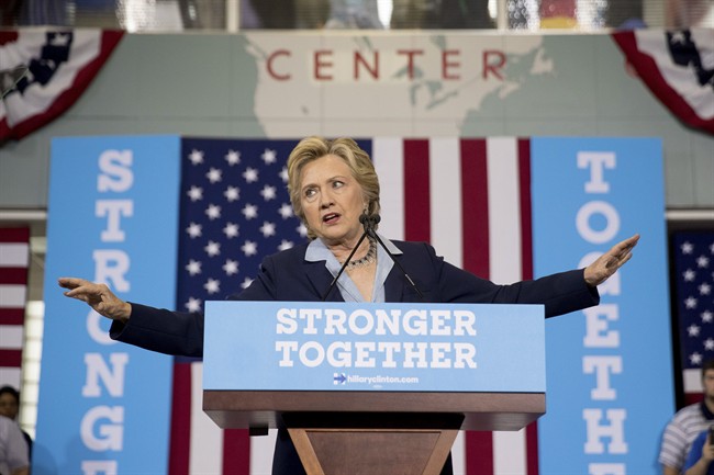 Democratic presidential candidate Hillary Clinton speaks at a rally at the Downtown Toledo Train Station in Toledo, Ohio, Monday, Oct. 3, 2016. 