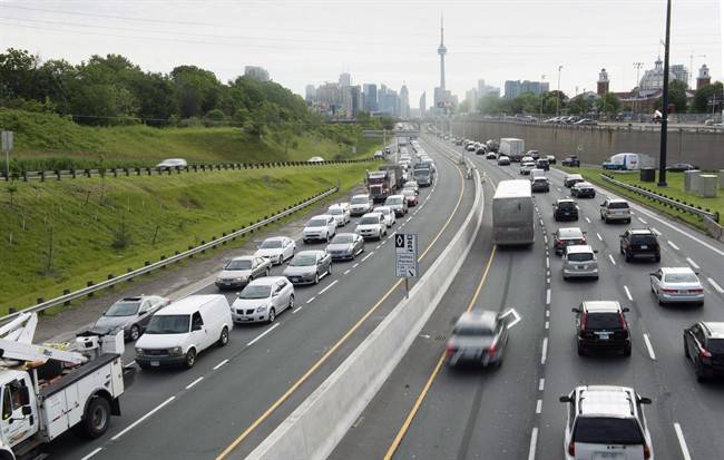 Traffic crawls during morning rush hour in Toronto on June 29, 2015. 