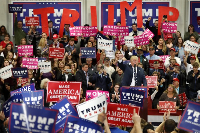 Republican presidential candidate Donald Trump speaks at a campaign rally in Lisbon, Maine in this Oct. 28, 2016 file photo.