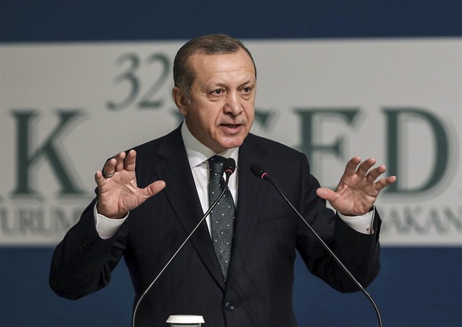 Turkey's President Recep Tayyip Erdogan addresses an annual economy and trade meeting of the Organization for Islamic Cooperation in Istanbul, Wednesday, Nov. 23, 2016.
