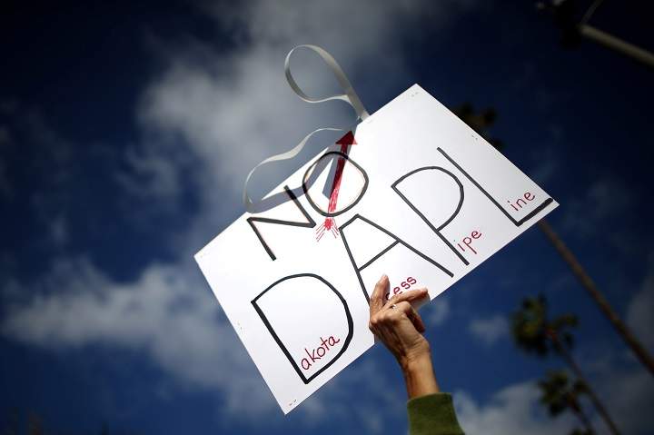 Protesters demonstrate against the Energy Transfer Partners' Dakota Access oil pipeline near the Standing Rock Sioux reservation. REUTERS/Lucy Nicholson/File Photo.