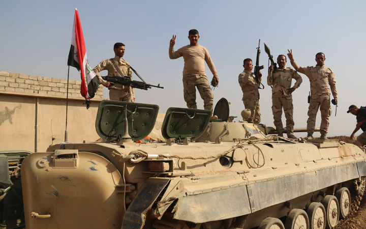 Iraqi forces keep their position at the Nimrud town during the operation to retake Iraq's Mosul from Daesh, in Mosul, Iraq on October 19, 2016.