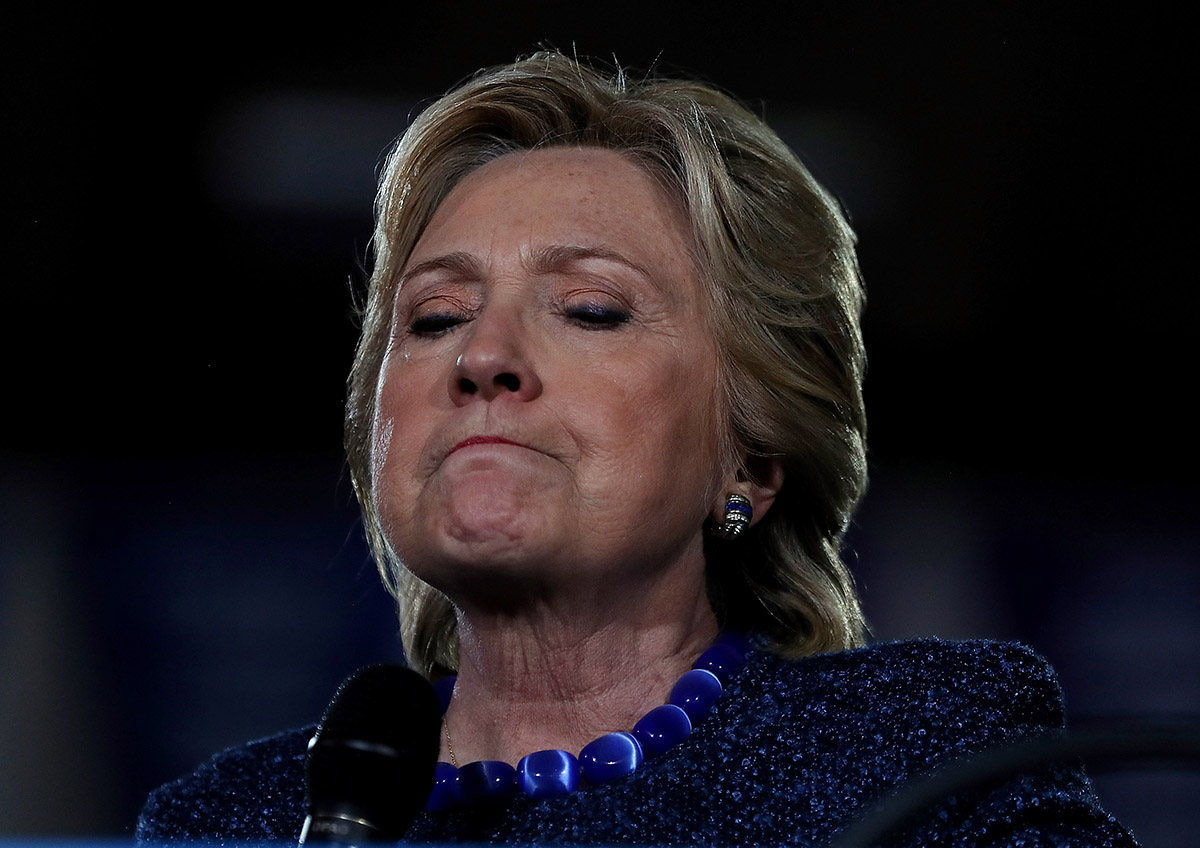 Democratic presidential nominee former Secretary of State Hillary Clinton speaks during a campaign rally at Roosevelt High School on October 28, 2016 in Des Moines, Iowa. 
