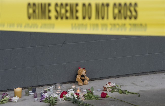 A makeshift memorial is seen outside Abbotsford Secondary School in in Abbotsford, B.C., Wednesday, Nov. 2, 2016.