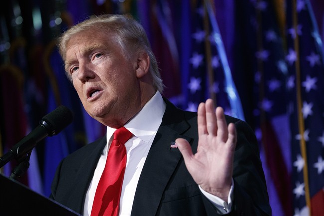 President-elect Donald Trump speaks during a rally in New York in this Nov. 9, 2016 file photo.