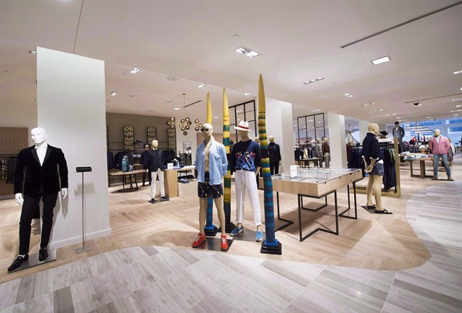 Men’s clothes are shown inside Saks Fifth Avenue, the company\’s new store in downtown Toronto on Tuesday, February 16, 2016.