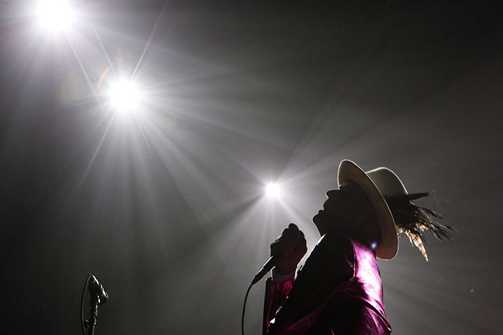 The Tragically Hip’s Gord Downie performs during the first stop of the Man Machine Poem Tour at the Save-On-Foods Memorial Centre in Victoria, B.C. on July 22, 2016.