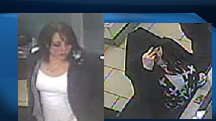 Still images taken from CCTV footage show two people suspected of stealing a purse from a Calgary pub on Dec. 2, 2016.