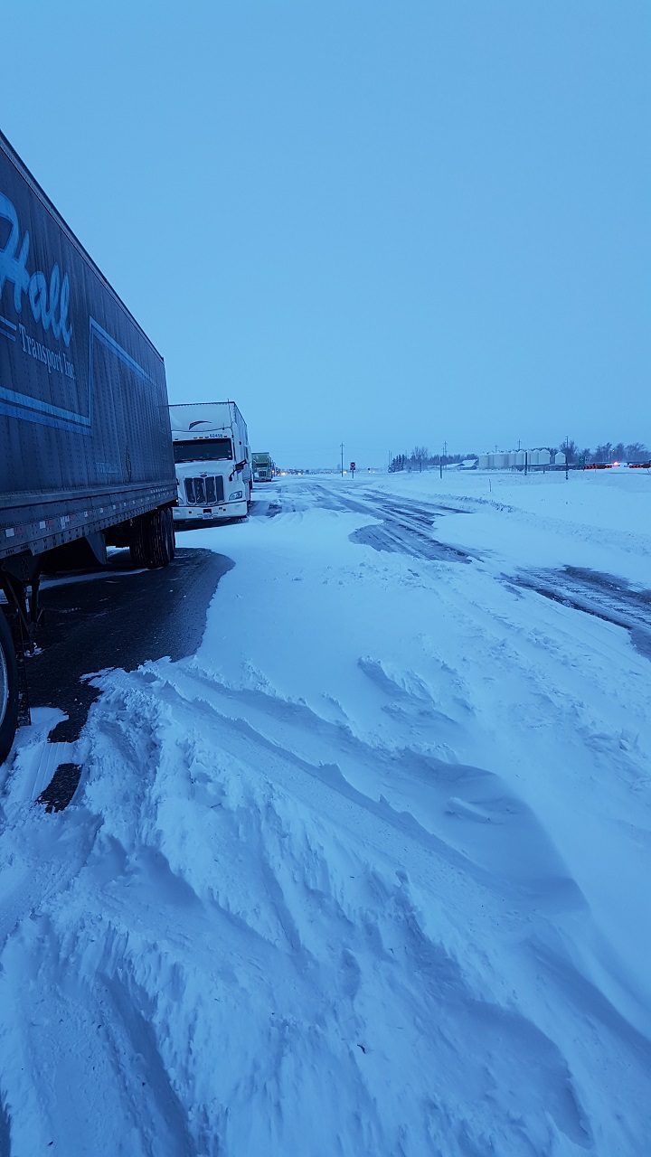 Highway 1 just outside Virden, Manitoba Tuesday night, when Rick had been on the side of the road for 18-and-a-half hours.
