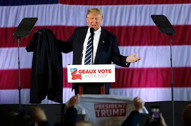 In this December 2016 photo, Donald Trump speaks at rally in Baton Rouge, La.
