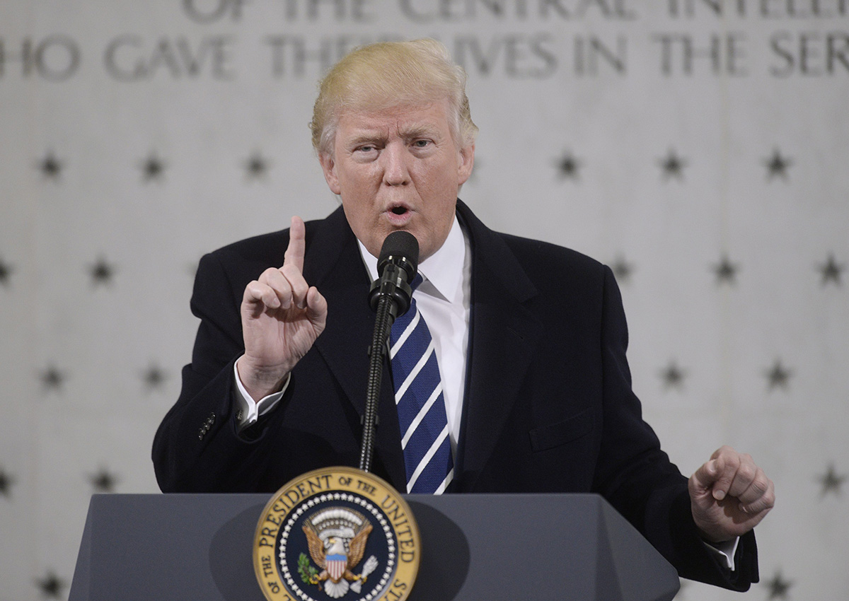 Donald J. Trump speaks to 300 people at the CIA headquarters, in Langley, Virginia Saturday.
