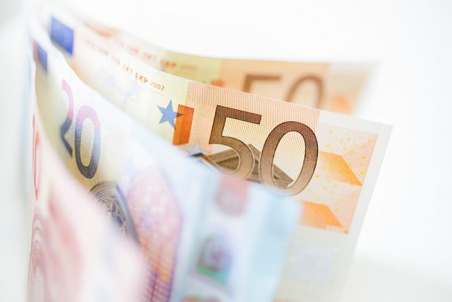 Euro banknotes.